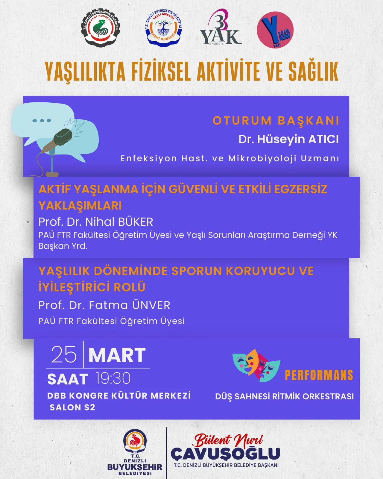 “Yaşlılıkta Fiziksel Aktivite ve Sağlık” oturumu afişi, Denizli, 25 Mart 2026