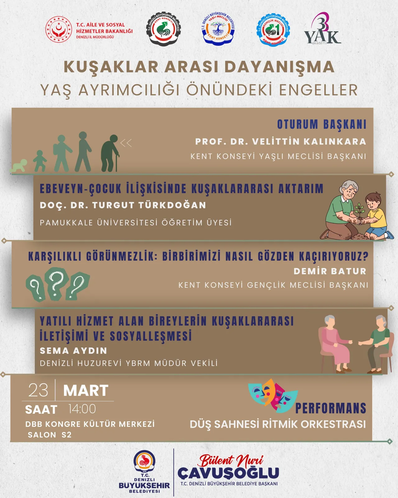 “Kuşaklar Arası Dayanışma” oturumu afişi, Denizli, 23 Mart 2026